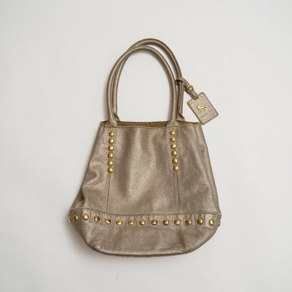 Emma Fox Handbags - Emma Fox Metallic Hobo Bag With Gold Tone Studs
